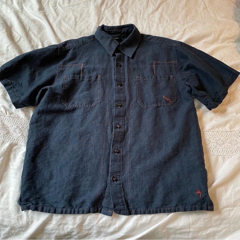 Kavu MEDIUM Men's Denim Short Sleeve Shirt Blue